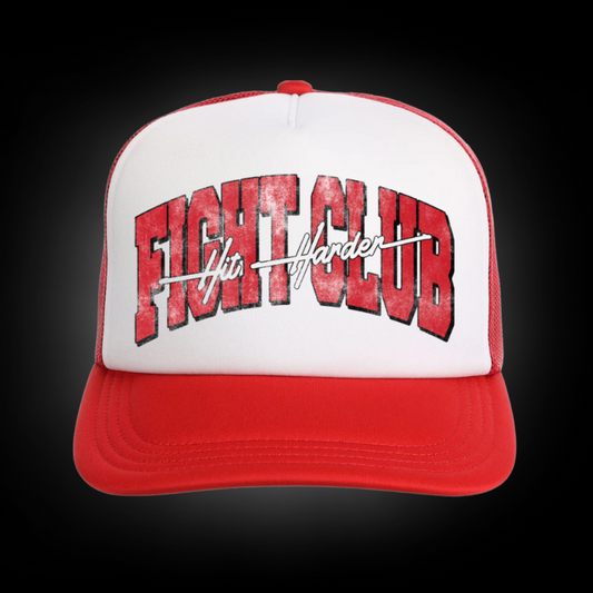 Hit Harder Trucker Hat – White & Red